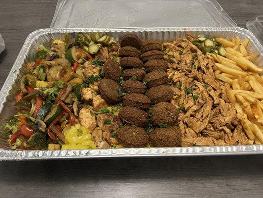 Family tray, minus salad and hummus and garlic and bread, which came in different containers.