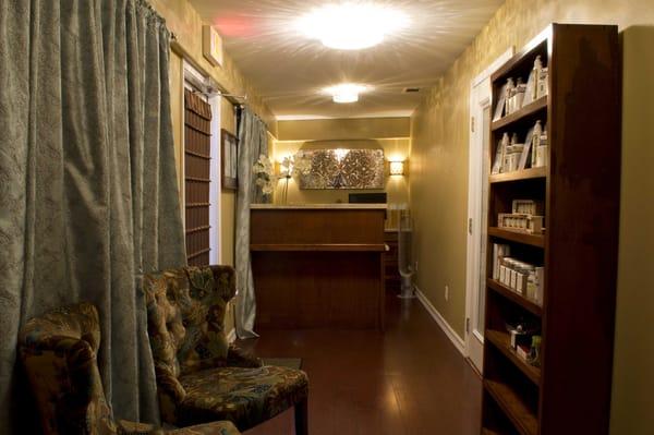 The spa's front reception area, were our guest check in or purchase products & gift certificates.