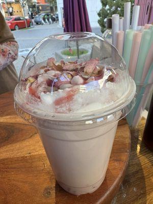 Rose Milk Tea is amazing!  Made with real rose water and rose petals!