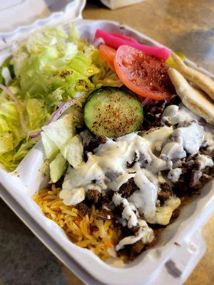 Steak & Rice Bowl w/ side salad.