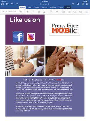 PrettyFace MOBile is a convenient way to bring the salon to you!!!