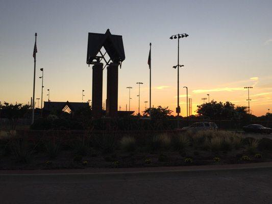 Parking lot entrance at sunset