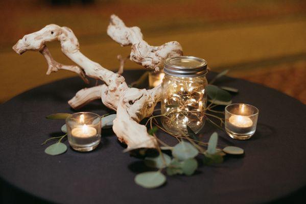 Cocktail table decor. They mastered the simplicity we wanted.