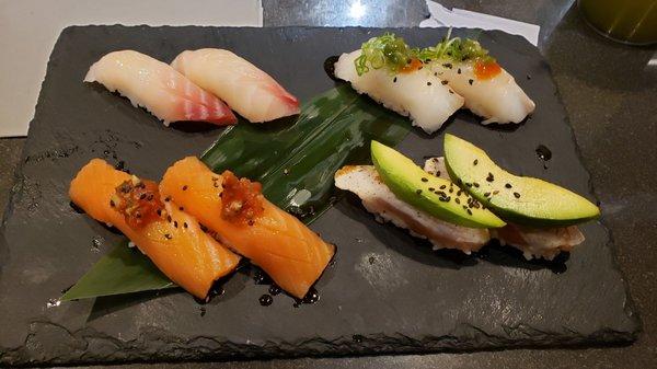 Halibut, Red Snapper, Smoked Salmon, and Albacore w/ Yuzu and Avocado