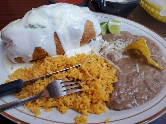 It was a feast (added some queso to the shrimp chimichanga).