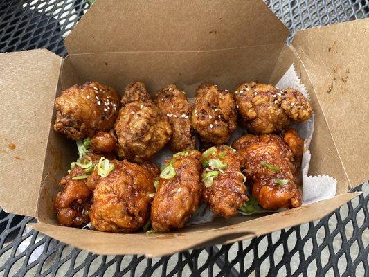 Soy garlic (top), spicy garlic (bottom) chicken wings