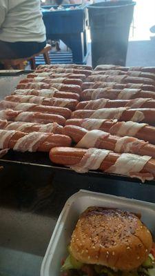 Bacon wrapped hotdogs