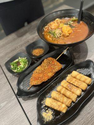 Malatang Hot Pot with Chicken Skewer and Rice cake Dessert