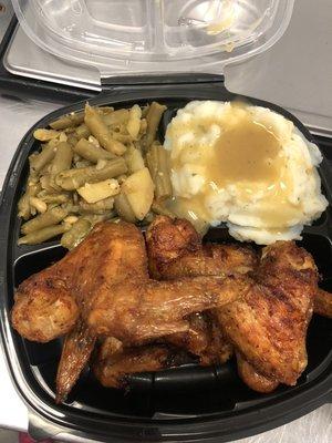 Our air fried chicken dinner with mash and green beans