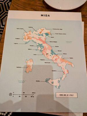 The wine list gives a little tour of Italy.