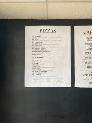 Updated pizza menu