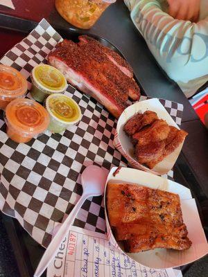 Ribs, fried chicharron, smoked chicharron