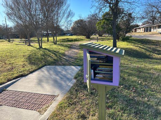 Book box, and two picnic tables