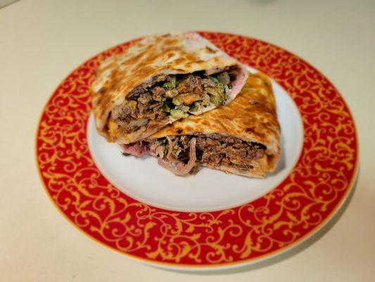 Shawarma sliced in half