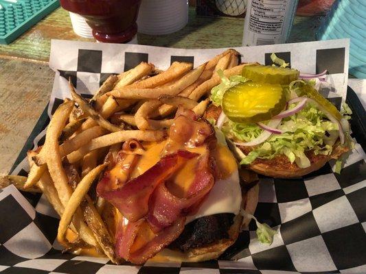 Boomer burger with hand cut fries