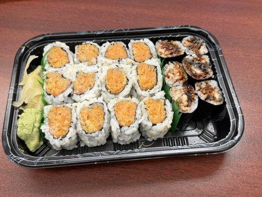 3 roll Maki Lunch with spicy tuna, spicy salmon, and eel roll