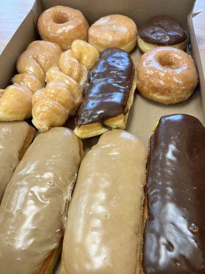 Maple, chocolate, raised, twist and custard filled