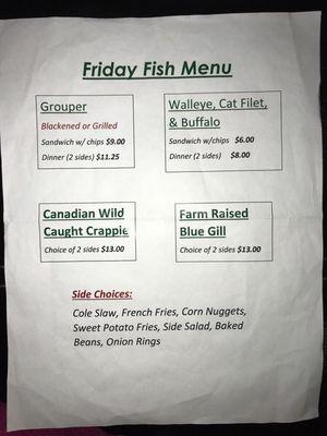 Grainery Friday Fish Menu