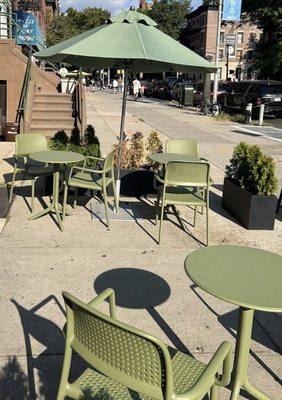 Outside seating area of Blank Street Coffee in Fort Greene, Brooklyn.