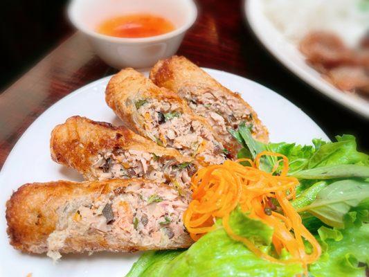 Fried Crab Spring Rolls with spicy dipping sauce.