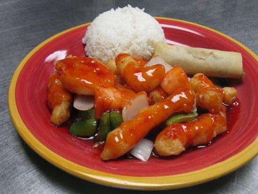 Lunch Special - Sweet and Sour Chicken + An Egg Roll + Steamed Rice