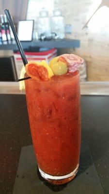 Ultimate Bloody Mary with antipasti skewer.  Big Daddy' Bloody Mary mix, Hangar 1 vodka.