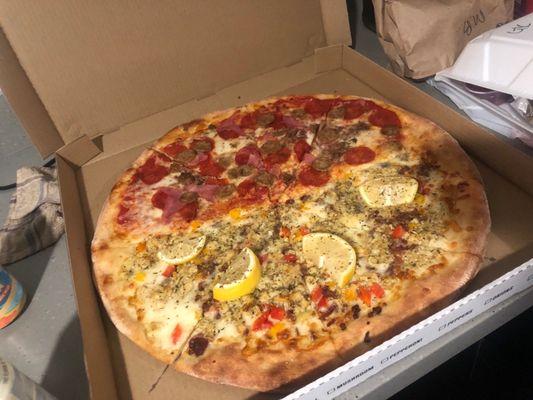 Clam Casino Pizza + Meat Lovers Pizza