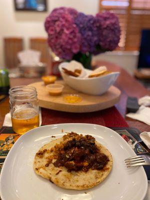 Oaxaca mole with chicken thigh, love that thick tortilla.