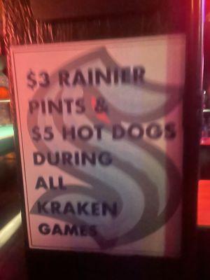 Kraken game happy hour prices