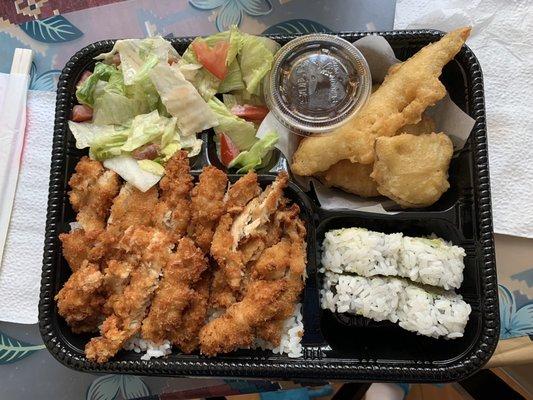 Chicken katsu bento, tempura, and California roll