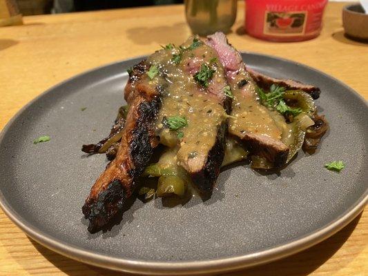 Flank steak with tomatillo sauce