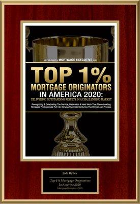 Congratulations to our Branch Manager, Jodi Ryder, who was named as a top 1% producer by Mortgage Executive in 2020!