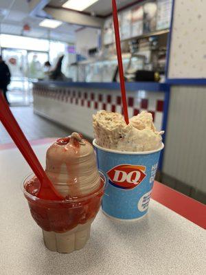 Small chocolate with 1 topping- strawberry PB cookie dough party blizzard