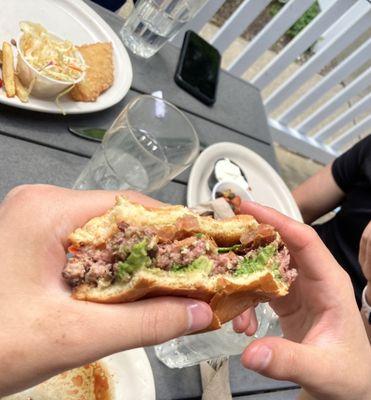 Bacon burger and fish and chips