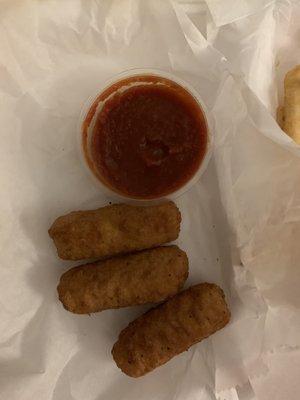 Partial order of mozzarella sticks and marinara sauce