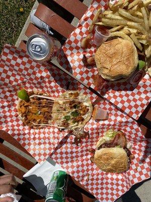 Avocado burgers, pastor mulita, fries