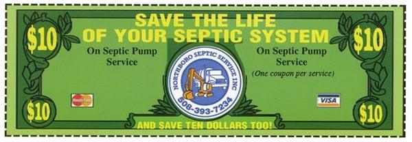 Save $10 when you have Curtis Septic Service pump out your Septic Tank