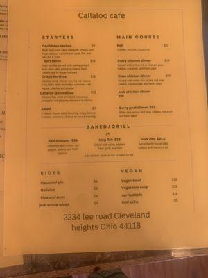 Menu as of 10/26/2023