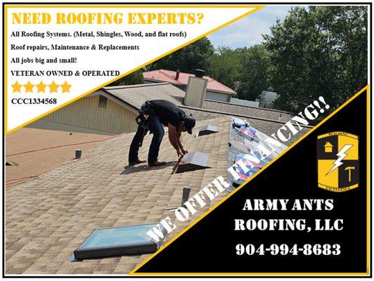 NEED ROOFING EXPERTS?  CALL OR TEXT US TODAY, 904-994-8683