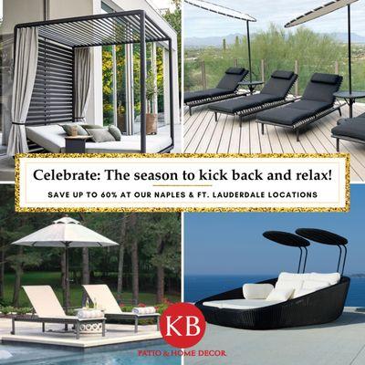 Cane-line Laze cabana, Brown Jordan loungers w/table, Cane-line daybed w/sun shades, Brown Jordan adjustable loungers w/umbrella