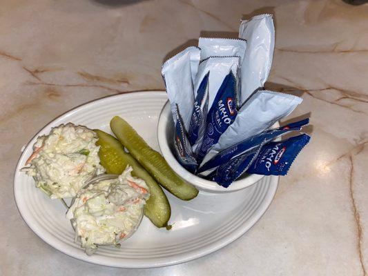 Cole slaw and pickles!