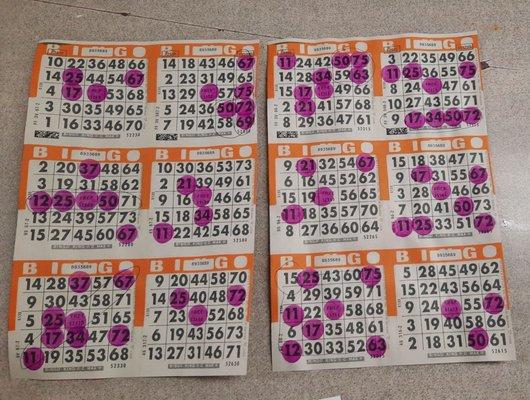 I've never seen this before! One away in 7 spots for one of the regular bingo games :-P