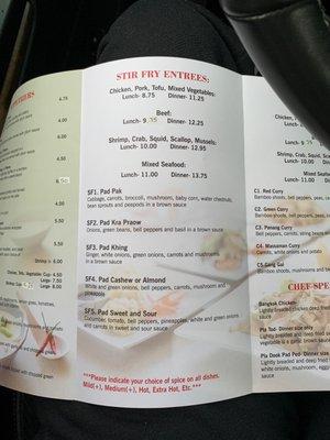 Current menu and prices