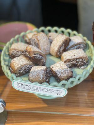 Unique rugelach with sour cherry and peach and coconut