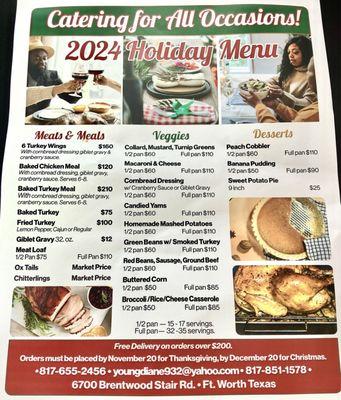 Thanksgiving and Christmas Holiday Menu