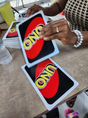 Big Uno  games are on every table.. something to enjoy while waiting and eating!!