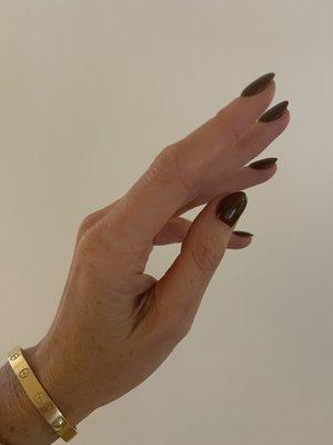 Russian manicure with chocolate brown gel polish and rubber base coat by Kamila