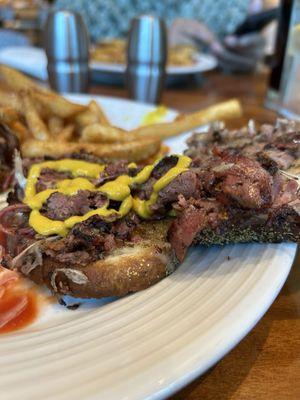 Pastrami sandwich open view