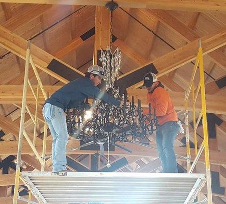 Chandelier install for a local venue