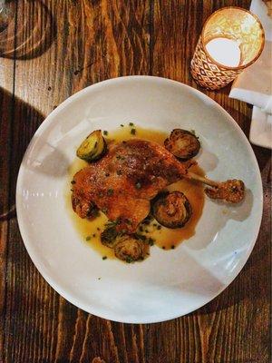 Duck Confit -- Brussels Sprouts, Dijon Duck Jus